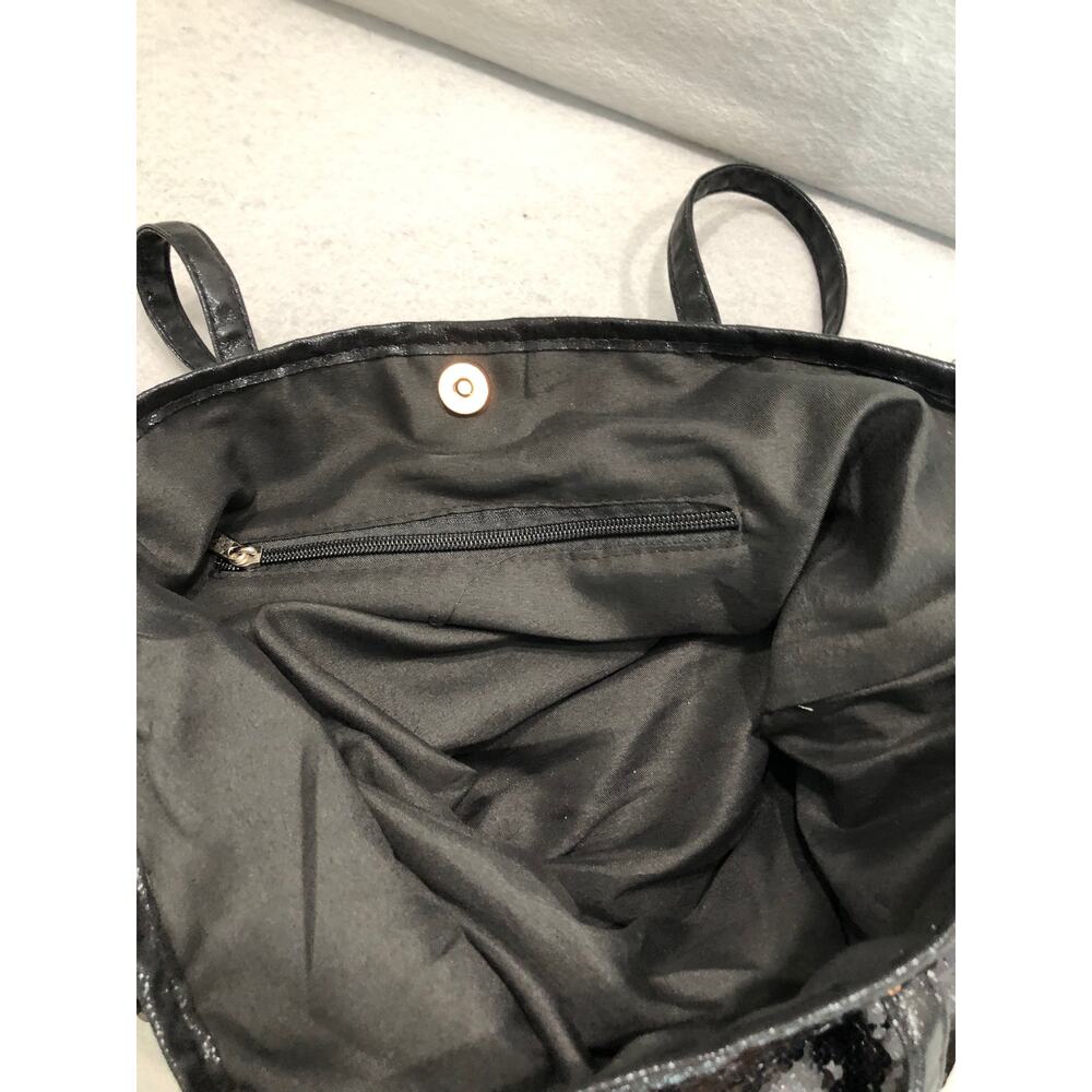 90s Y2K Retro Style Black Sequin Tote Bag Whimsical Gold Crown Logo & Pouch - Picture 8 of 15